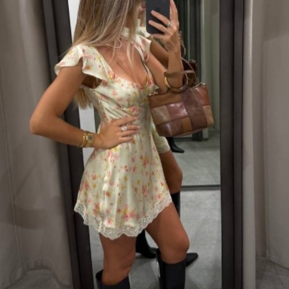 Floral Satin Short Dress